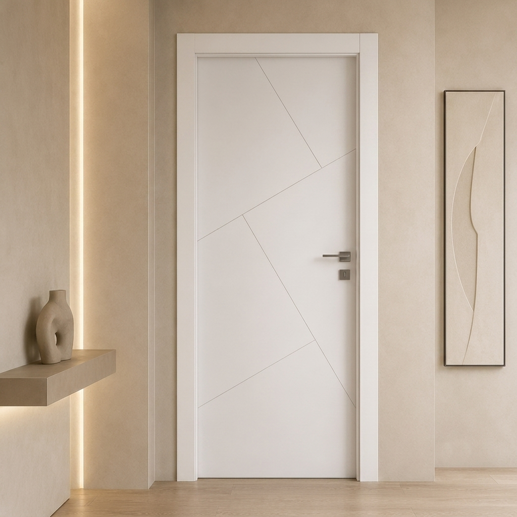 Beyaz PVC membran kapı PVC 200 geometrik desenli Kastdoor modeli