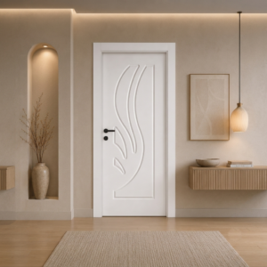 Dalga desenli beyaz PVC membran kapı PVC 201 Kastdoor modeli