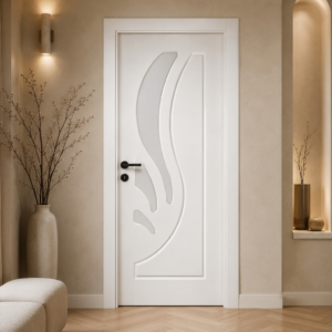 Camlı dalga desenli beyaz PVC membran kapı PVC 202 Kastdoor modeli