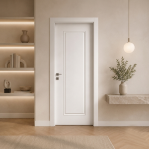 Tek panelli beyaz PVC membran kapı PVC 203 Kastdoor modeli