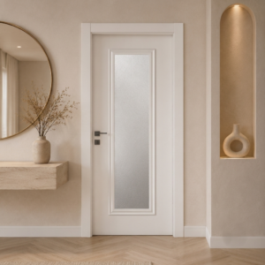 Desenli camlı beyaz PVC membran kapı PVC 204 Kastdoor modeli