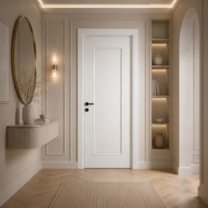 Kademeli çerçeveli beyaz PVC membran kapı PVC 205 Kastdoor modeli