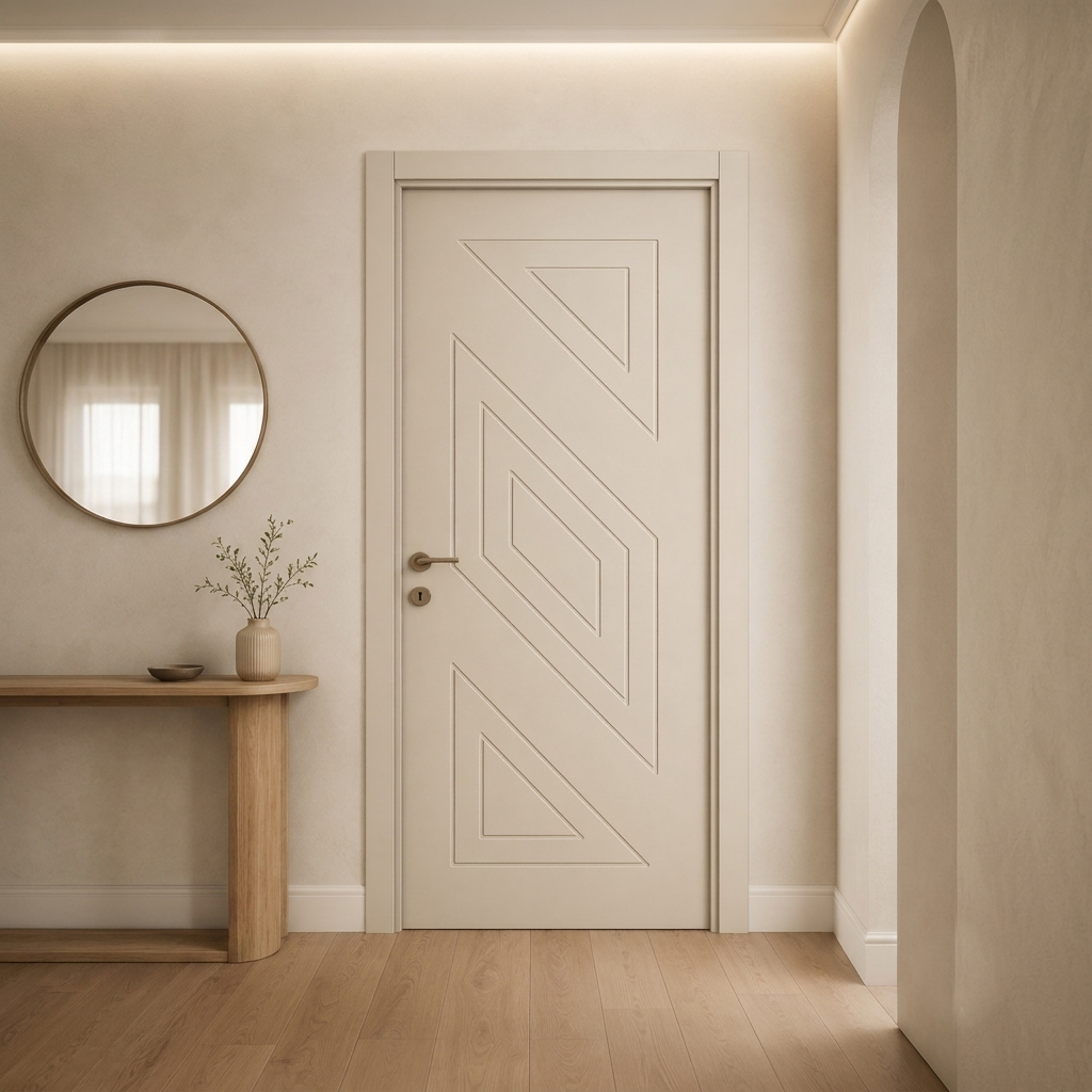 İç içe geometrik desenli krem PVC membran kapı PVC 209 Kastdoor modeli