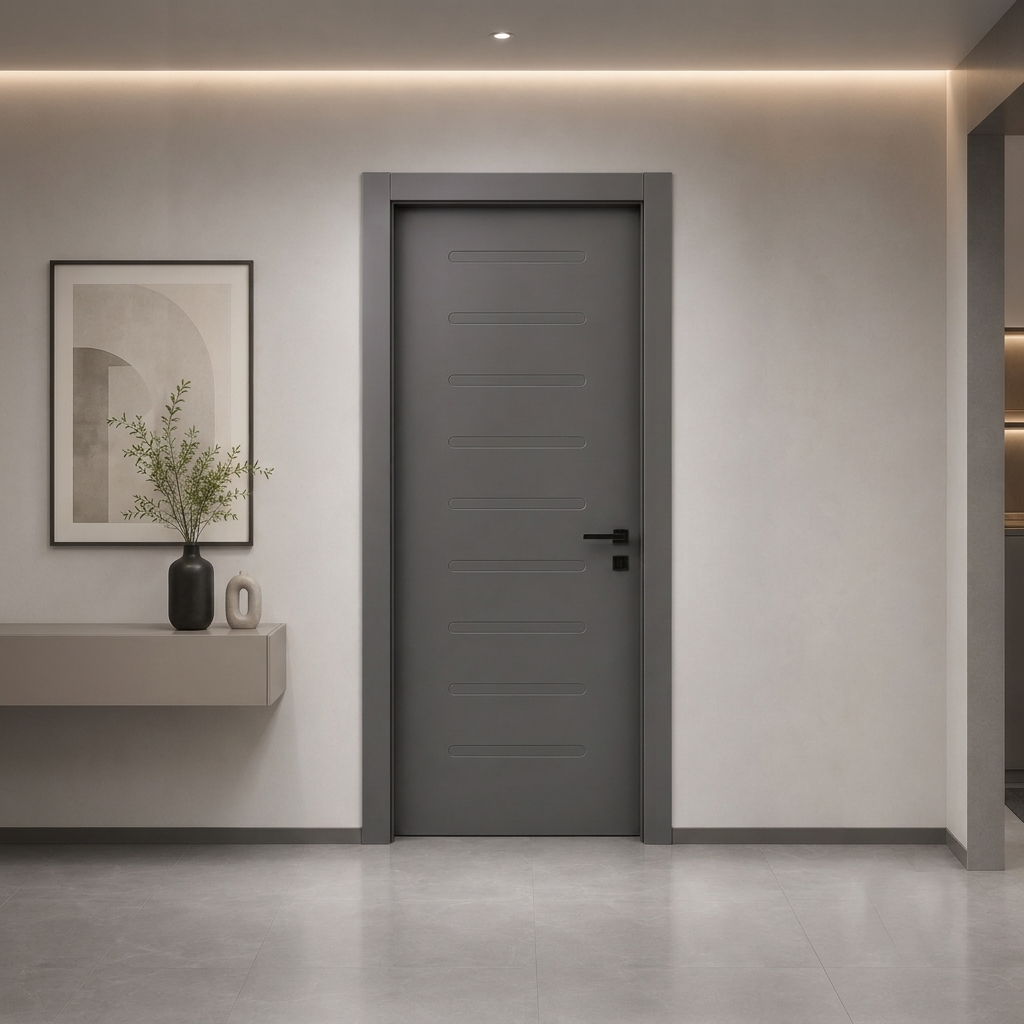 Kapsül çizgili antrasit PVC membran kapı PVC 213 Kastdoor modeli