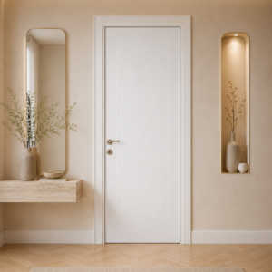 Geometrik desenli beyaz melamin kapı Melamin 115 Kastdoor modeli