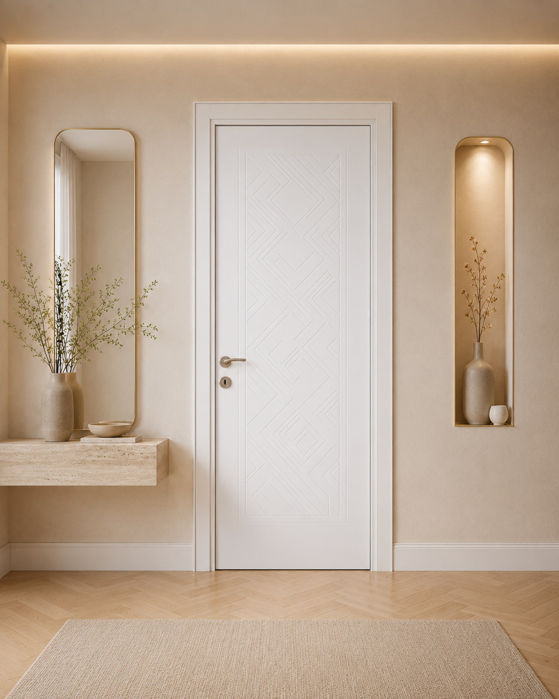 Geometrik desenli beyaz melamin kapı Melamin 115 Kastdoor modeli