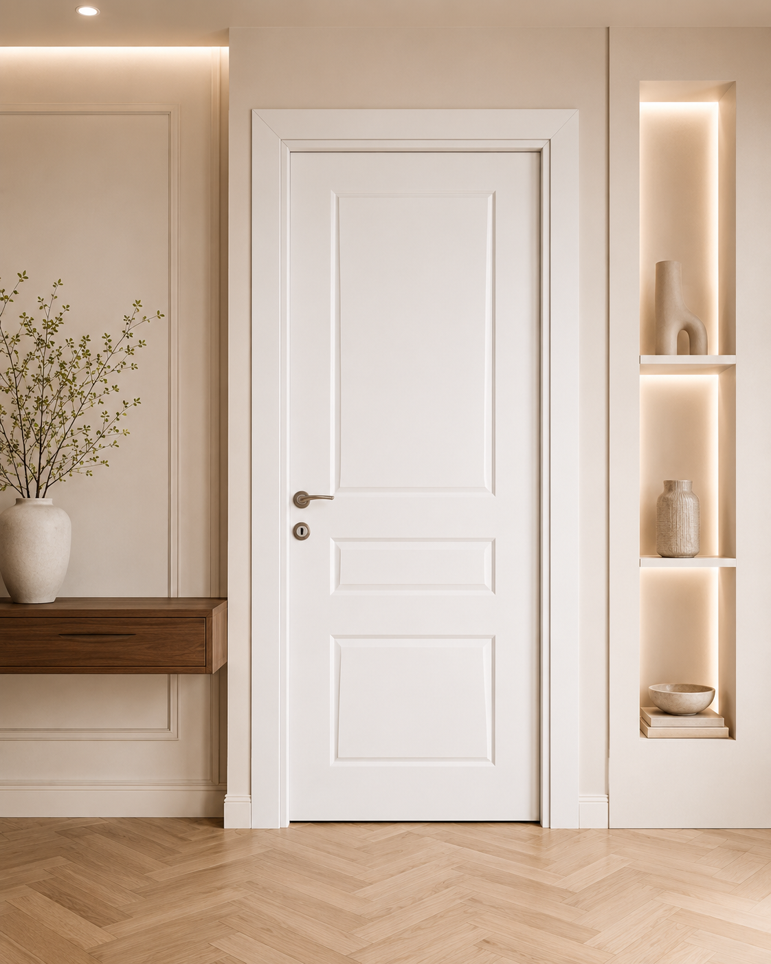 Üç panelli beyaz melamin kapı Melamin 106 Kastdoor modeli