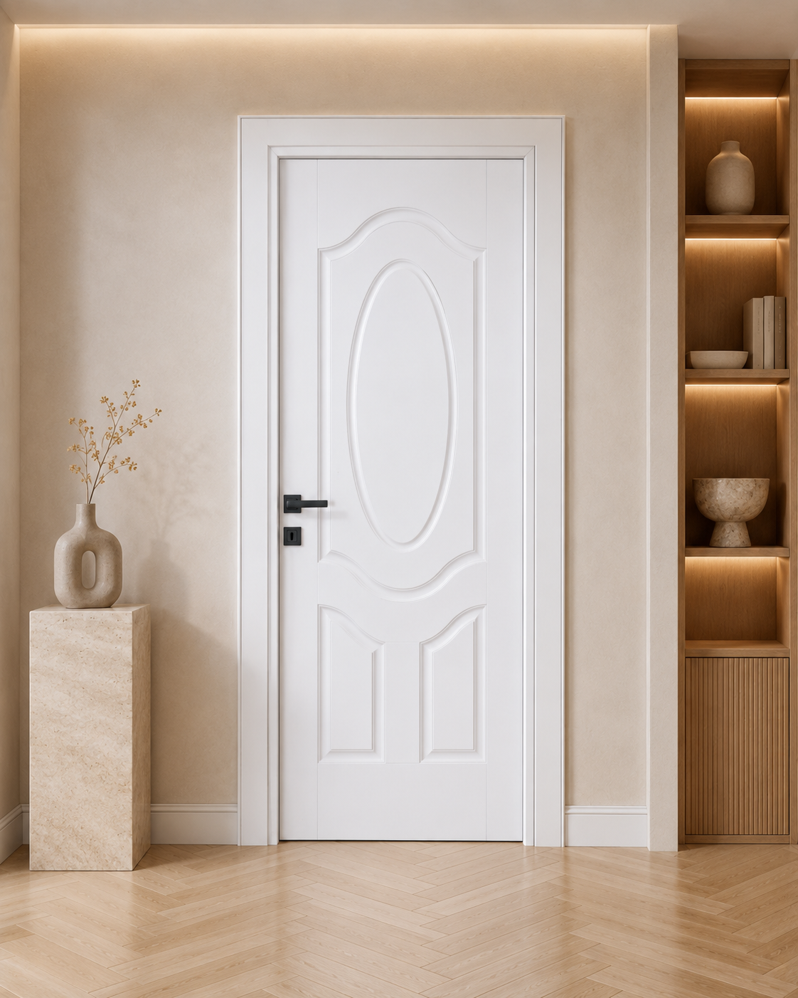 Kastdoor Melamin 111 Oval Desenli Beyaz Kapı