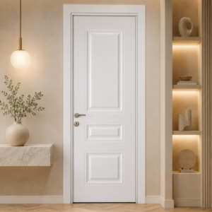 Kademeli üç panelli beyaz melamin kapı Melamin 113 Kastdoor modeli