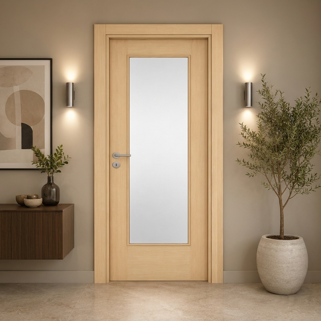 Geniş camlı açık meşe melamin kapı Melamin 124 Kastdoor modeli