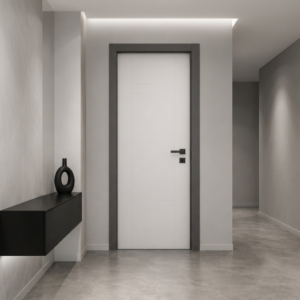 Asimetrik çizgili beyaz PVC membran kapı PVC 216 Kastdoor modeli