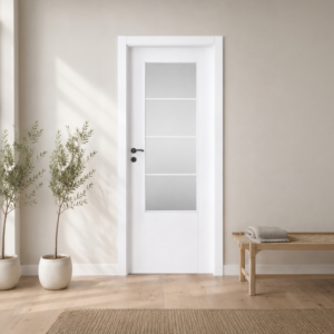 Dört bölmeli camlı beyaz PVC membran kapı PVC 217 Kastdoor modeli