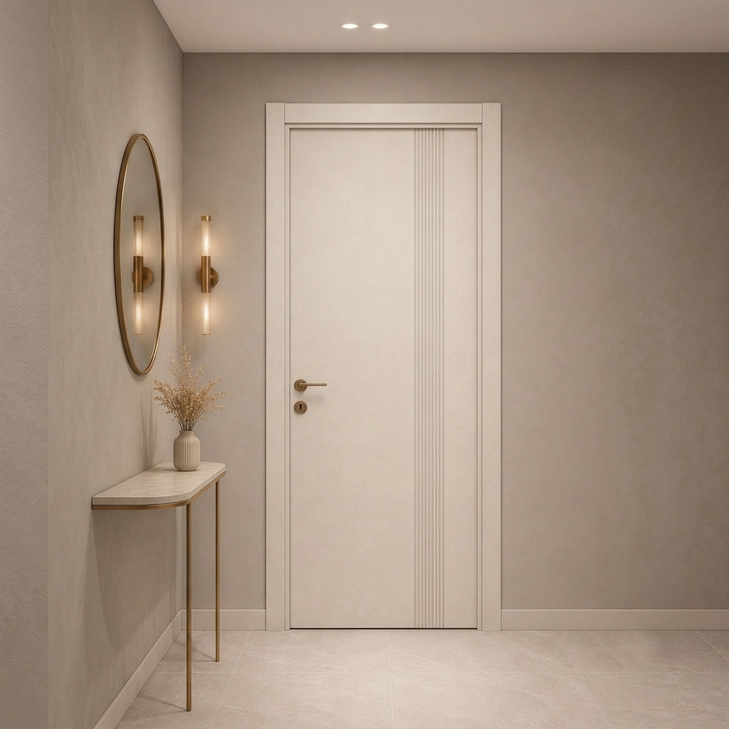 Dikey fugalı krem PVC membran kapı PVC 222 Kastdoor modeli