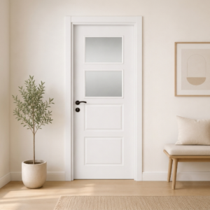 İki camlı dört panelli beyaz PVC membran kapı PVC 223 Kastdoor modeli