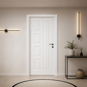 Asimetrik beş panelli beyaz PVC membran kapı PVC 224 Kastdoor modeli