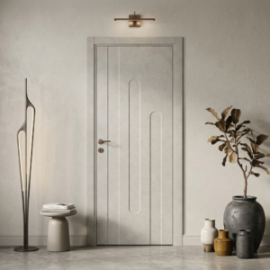 Dikey fugalı kum beji PVC membran kapı PVC 225 Kastdoor modeli