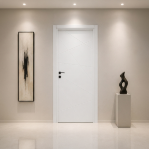 Kesişen çapraz fugalı beyaz PVC membran kapı PVC 227 Kastdoor modeli