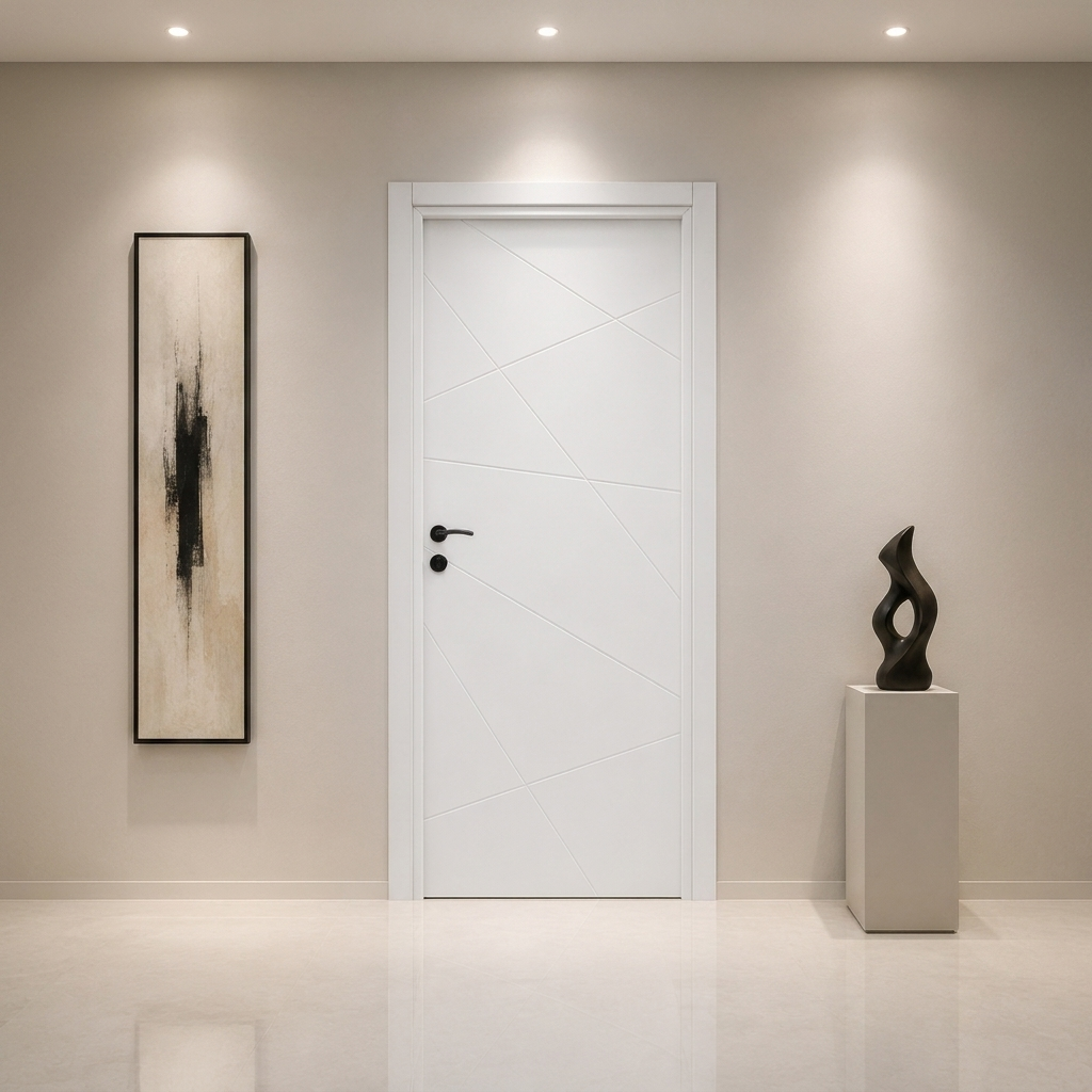 Kesişen çapraz fugalı beyaz PVC membran kapı PVC 227 Kastdoor modeli