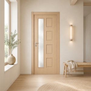 Dikey camlı açık meşe PVC membran kapı PVC 229 Kastdoor modeli