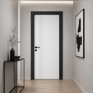 Dikey ve yatay fugalı beyaz PVC membran kapı PVC 231 Kastdoor modeli