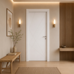 Kesişen çapraz fugalı beyaz lake kapı Lake 300 Kastdoor modeli
