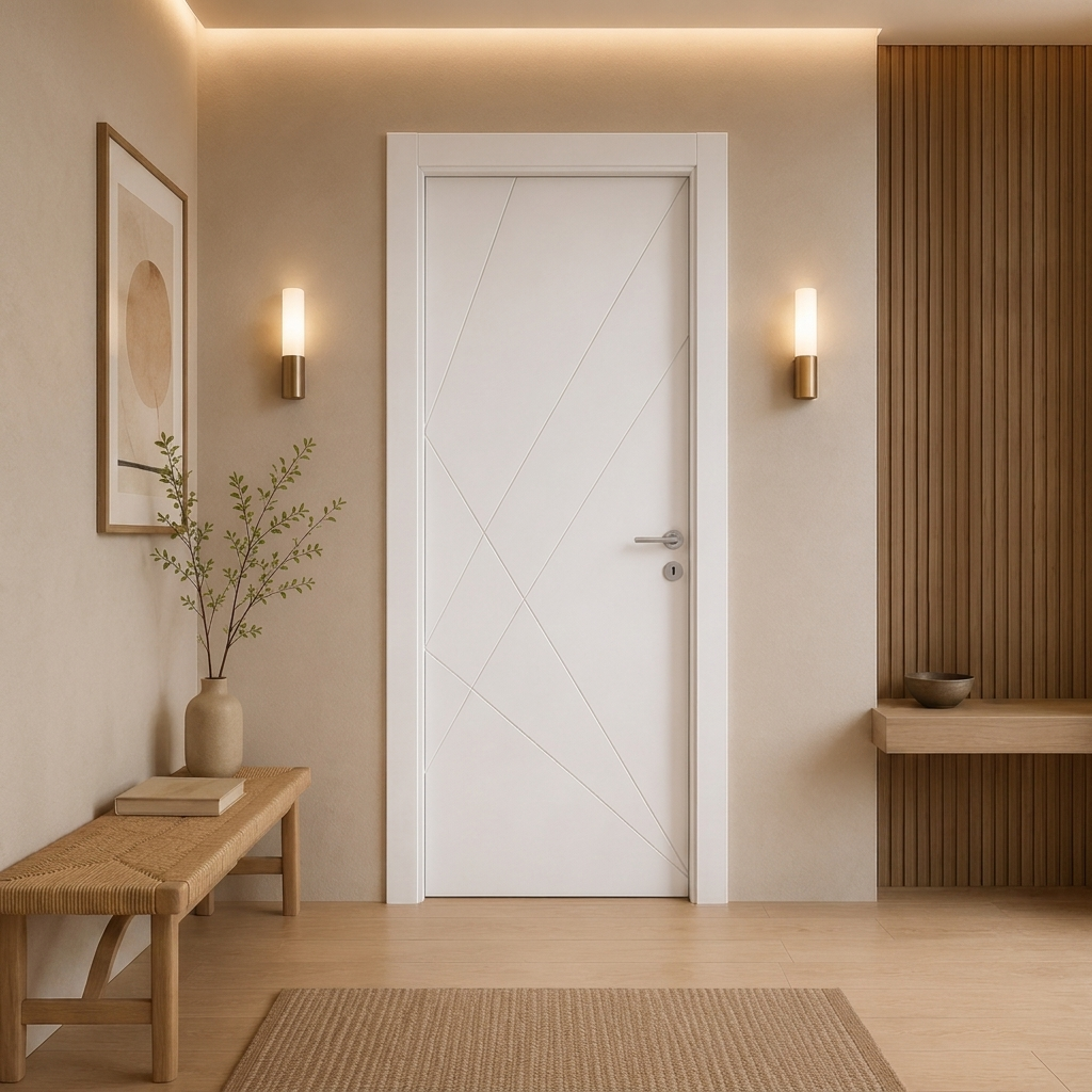 Kesişen çapraz fugalı beyaz lake kapı Lake 300 Kastdoor modeli