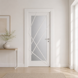 Çapraz çıtalı camlı beyaz lake kapı Lake 301 Kastdoor modeli