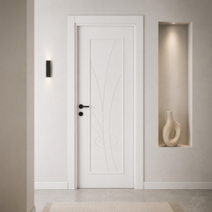 Oval motifli kavis fugalı beyaz lake kapı Lake 304 Kastdoor modeli