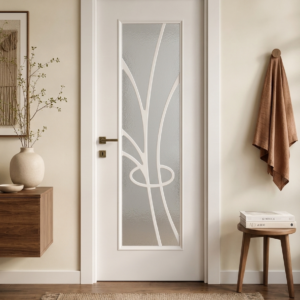 Oval motifli kavis çıtalı camlı beyaz lake kapı Lake 305 Kastdoor modeli