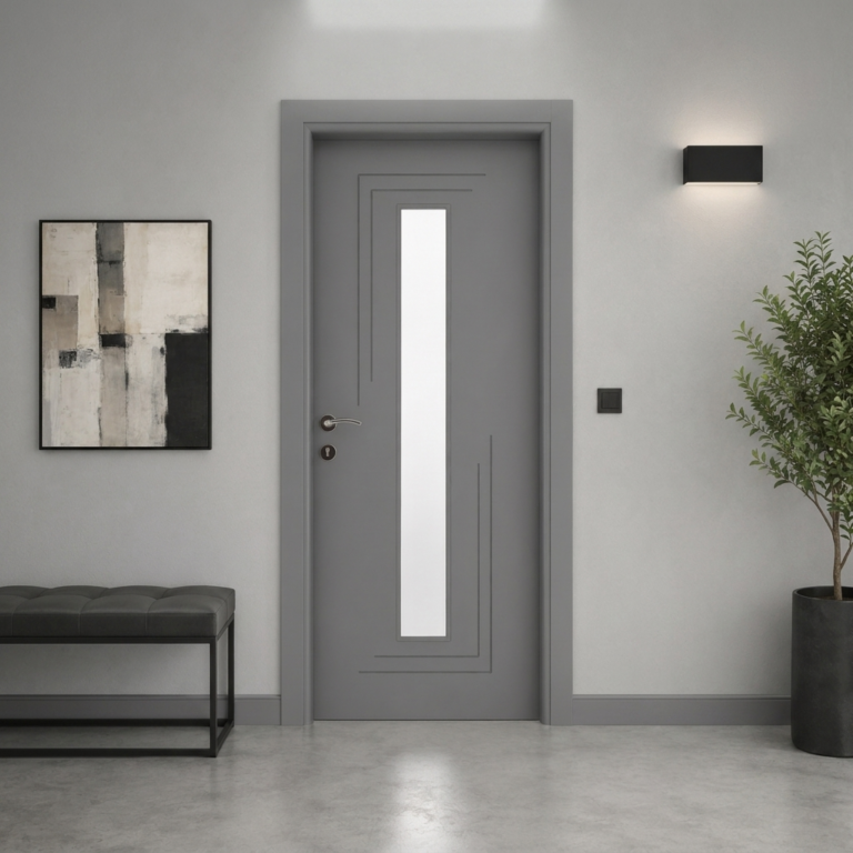 Kademeli çerçeve fugalı camlı antrasit lake kapı Lake 307 Kastdoor modeli