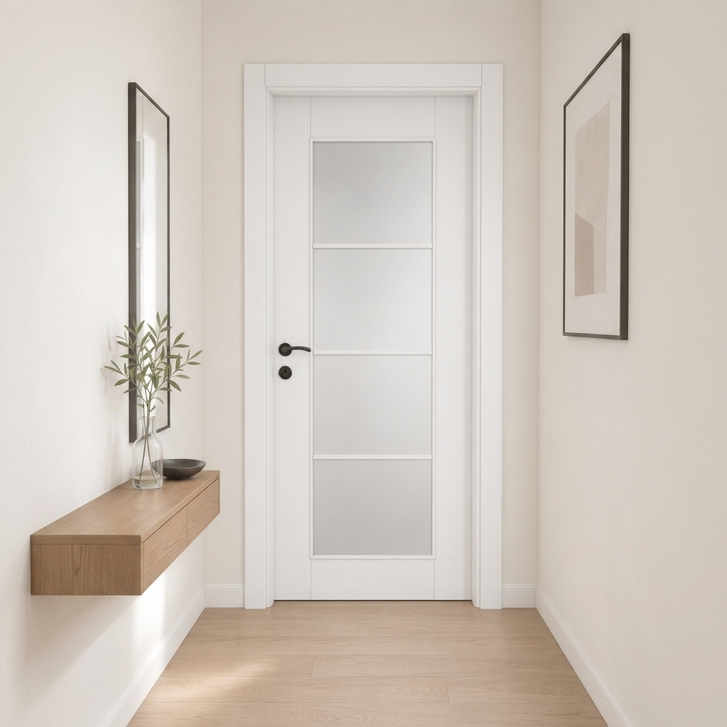Üç yatay çıtalı camlı beyaz lake kapı Lake 308 Kastdoor modeli