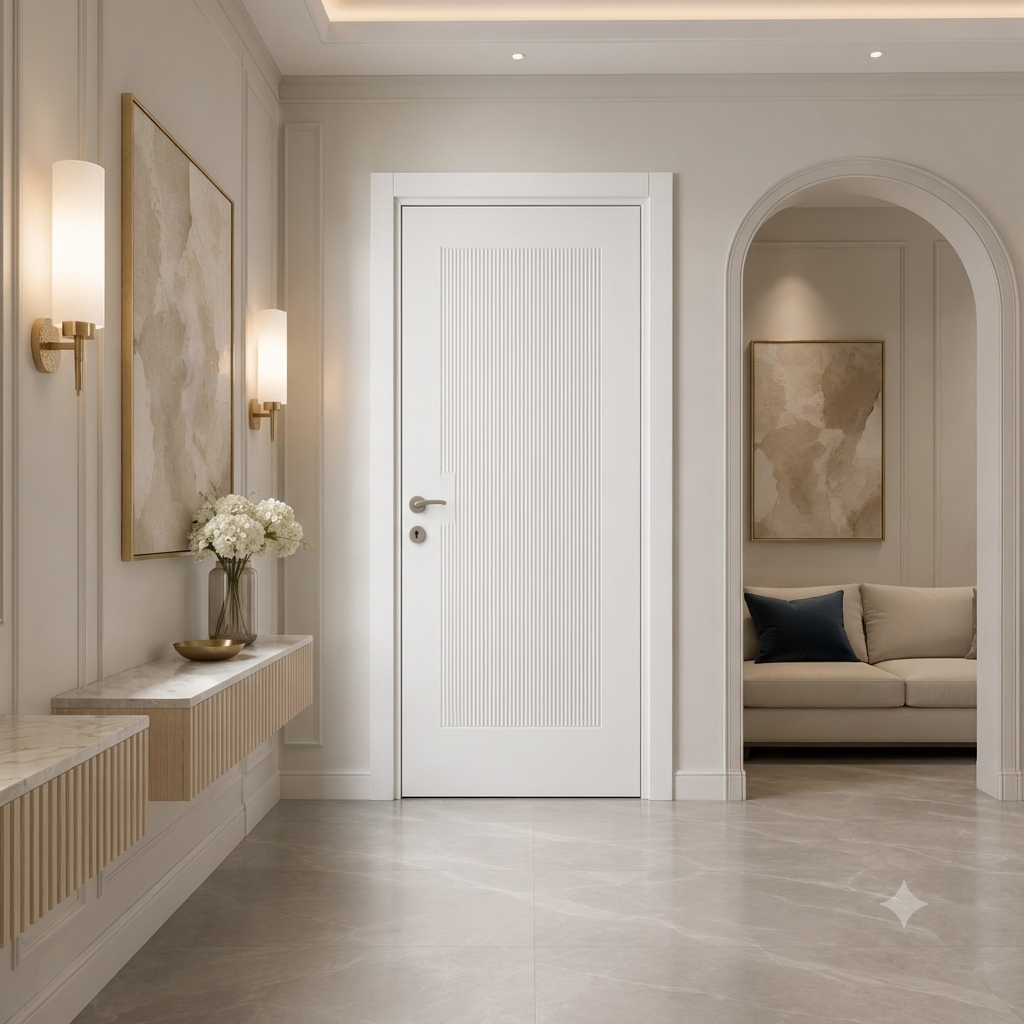 Dikey fugalı beyaz lake kapı Lake 312 Kastdoor modeli